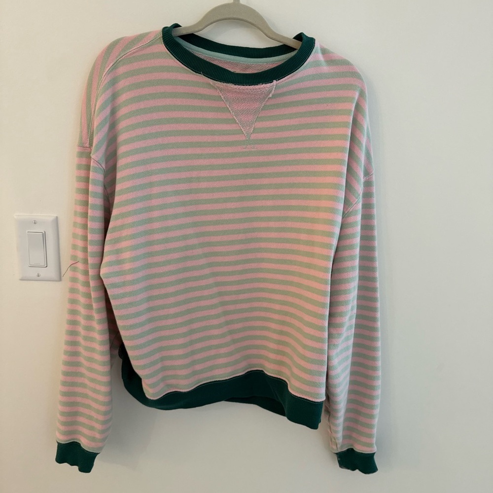 Free People Classic Stripe Oversized Crewneck, XS, Bubble Gum Combo